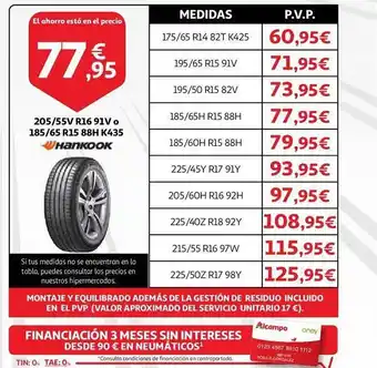Alcampo 205 55v r16 91v o 185 65 r15 88h k435 hankook oferta