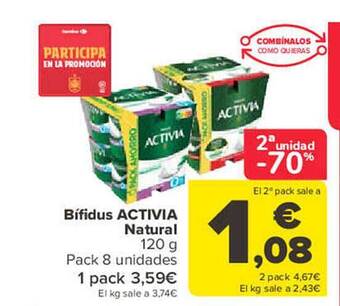 Carrefour 2a unidad -70% bífidus activia natural oferta