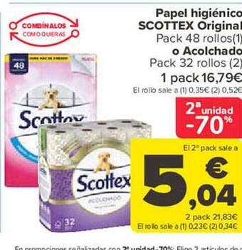 Carrefour 2a unidad -70% papel higiénico scottex original o acolchado oferta