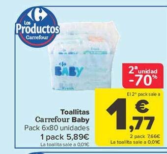 Carrefour 2a unidad -70% toallitas carrefour baby oferta