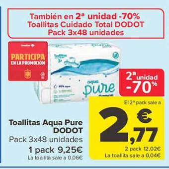 Carrefour 2a unidad -70% toallitas aqua pure dodot oferta