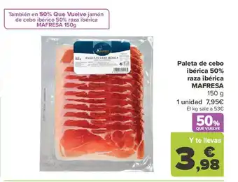 Carrefour Paleta de cebo ibérica de 50% raza ibérica mafresa oferta