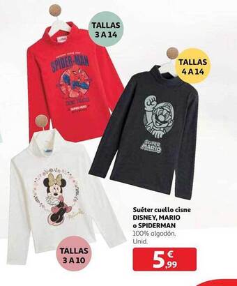 Alcampo Suéter cuello cisne disney, mario o spiderman oferta