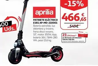 Alcampo Patinete eléctrico esr1 ap-mo-210001 aprilia oferta