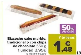 Carrefour Bizcocho cake marble, tradicional o con chips de chocolate oferta