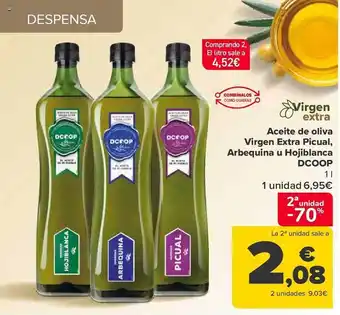 Carrefour 2a unidad -70% aceite d eoliva virgen extra picual, arbequina u hojiblanca dcoop oferta