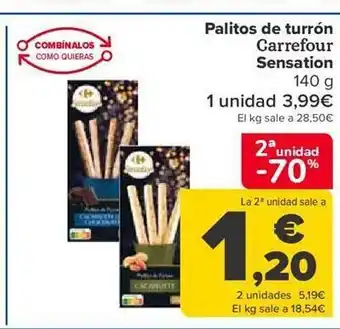 Carrefour 2a unidad -70% palitos de turrón carrefour sensation oferta
