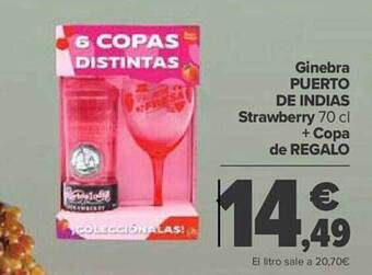 Carrefour Ginebra puerto de indias strawberry + copa de regalo oferta
