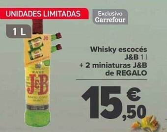 Carrefour Whisky escocés j&b + 2 miniaturas j&b de regalo oferta