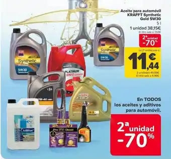 Carrefour 2a unidad -70% aceite para automóvil krafft synthetic gold 5w30 oferta