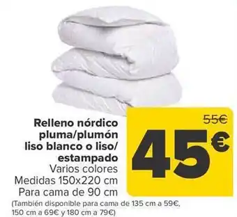 Carrefour Relleno nórdico pluma plumón liso blanco o liso estampado oferta
