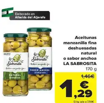 Carrefour Aceitunas manzanilla fina deshuesadas natural o sabor anchoa la sabrosita oferta