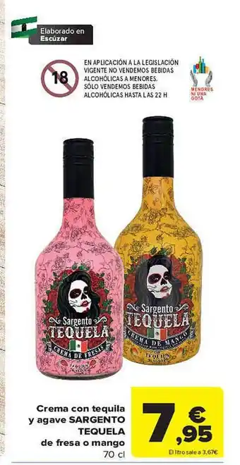 Carrefour Crema con tequila y agave sargento tequela de fresa o mango oferta