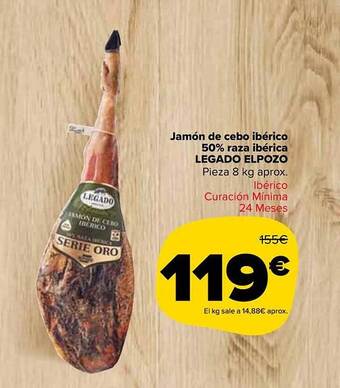 Carrefour Market Jamón de cebo ibérico 50% raza ibérica legado elpozo oferta