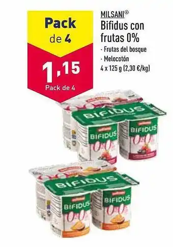 ALDI Milsani bifidus con frutas 0% oferta