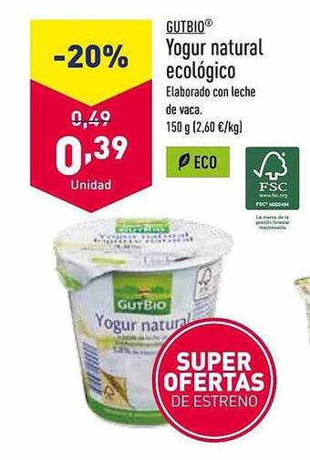 ALDI Gutbio yogur natural ecológico oferta