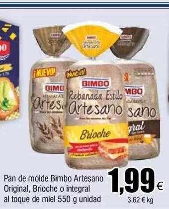 FROIZ Pan de molde bimbo artesano original brioche o integral al toque de miel oferta