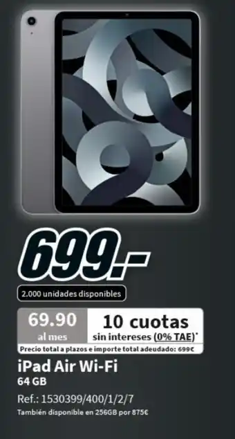 MediaMarkt iPad Air Wi-Fi 64 Gb 1530399/400/1/2/7 oferta