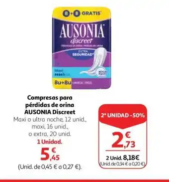 Alcampo Compresas Para Perdidas De Orina Ausonia Discreet oferta