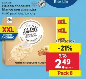 Lidl Bon Gelati Helado chocolate blanco con almendra 8x90g oferta