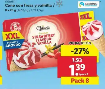 Lidl Gelatelli Cono con fresa y vainilla 8x76 oferta