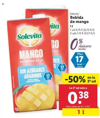 Lidl Solevita Bebida de mango 1L oferta