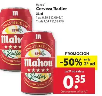 Lidl Mahou Cerveza Radler 33cl oferta