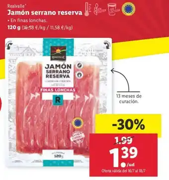 Lidl Realvalle Jamón serrano reserva 120g oferta
