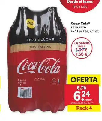Lidl Coca Cola zero zero 4x2L oferta