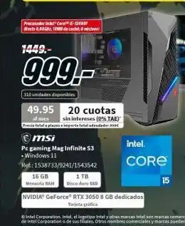 MediaMarkt Procesador intel core i5-2400 wasta 4,40ghz, 1mb de cach, car msi pc gaming mag infinite s3 • windows 11 ref.: 1538733/9 oferta