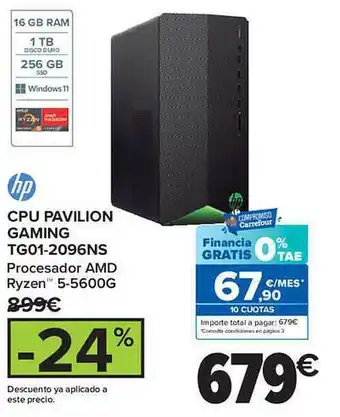 Carrefour Hp cpu pavilion gaming tg01-2096ns procesador amd ryzen 5-5600g oferta