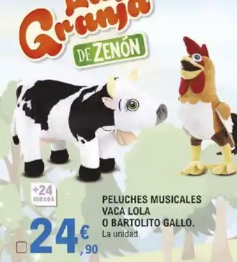 E.Leclerc Peluches Musicales Vaca Lola o Bartolito Gallo oferta