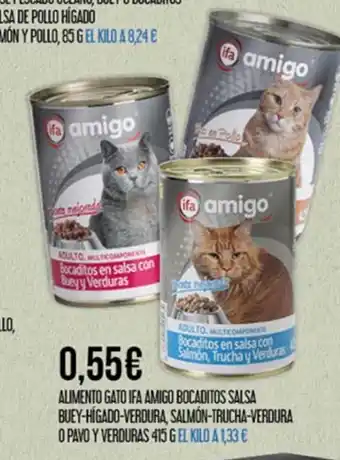 Claudio Alimento Gato Ifa Amigpo Bocaditos Salsa Buey-Higado-Verdura, Salmon-Trucha-Verdura oferta