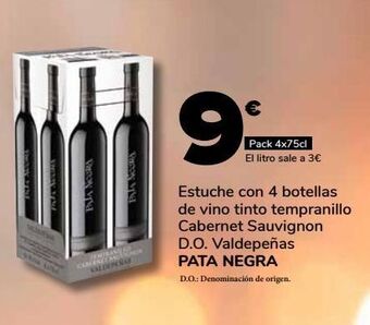 Supeco Estuche con 4 botellas de vino tinto tempranillo cabernet sauvignon d.o. valdepeñas pata negra oferta