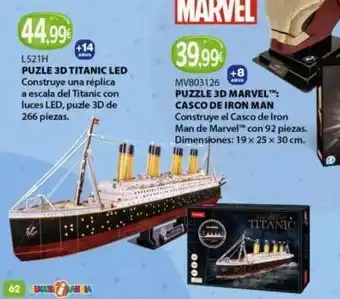Juguetilandia 44.99€ +14 ahos 62 ususan v l521h puzle 3d titanic led construye una réplica a escala del titanic con luces led, puzle 3 oferta