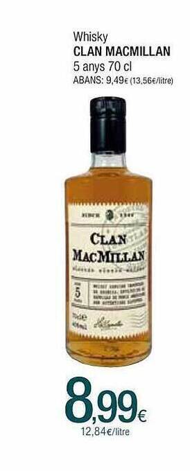 Condis Whisky clan macmillan 5 anys oferta