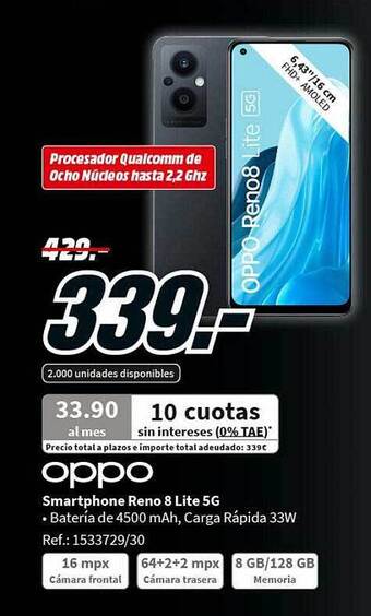 MediaMarkt Oppo smartphone reno 8 lite 5g oferta