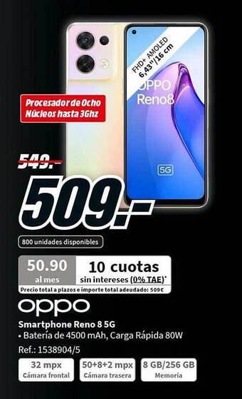 MediaMarkt Oppo smartphone reno 8 5g oferta