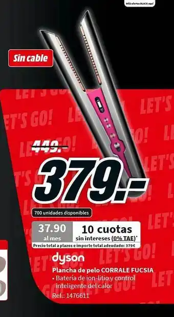 MediaMarkt Dyson plancha de pelo corrale fucsia oferta