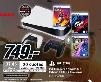 MediaMarkt Ps5 standard + nba 2k23+ ratchet + gt7 + 2 dualsense oferta