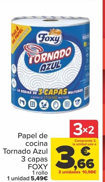 Carrefour Papel de cocina tornado azul 3 capas foxy oferta