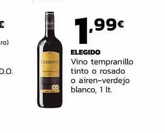 Supermercados Lupa Elegido vino tempranillo tinto o rosado o airen-verdejo blanco oferta