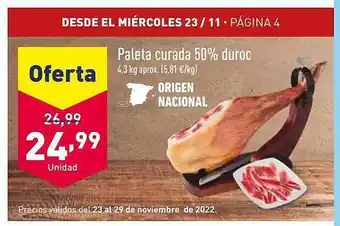 ALDI Paleta curada 50% duroc oferta