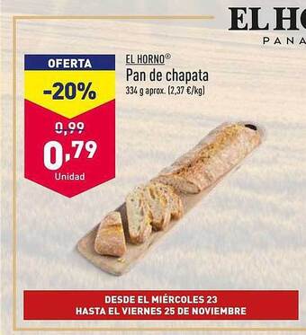 ALDI El horno pan de chapata oferta