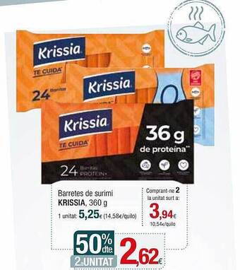 Condis 50% dte. 2a unitat barretes de surimi krissia oferta