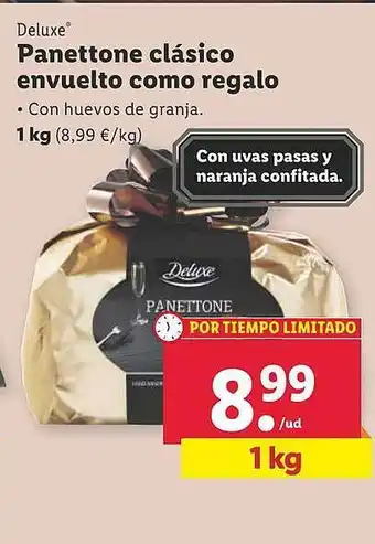 Lidl Deluxe panettone clásico envuelto como regalo oferta