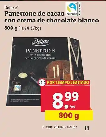 Lidl Deluxe panettone de cacao con crema de chocolate blanco oferta