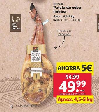 Lidl Realvalle paleta de cebo ibérica oferta