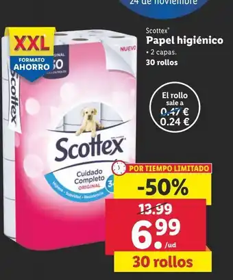 Lidl Papel higiénico scottex 30 rollos oferta