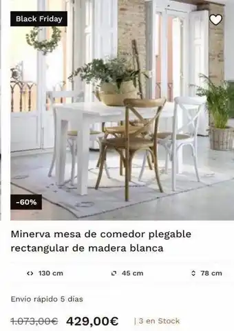 Black friday -60% minerva mesa de comedor plegable rectangular de madera blanca 130 cm envío rápido 5 días 1.073,00€ 42